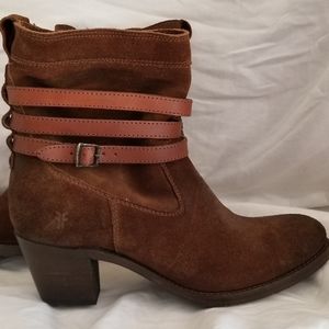 Frye womens brown suede leather heeled ankle boot size 9 B